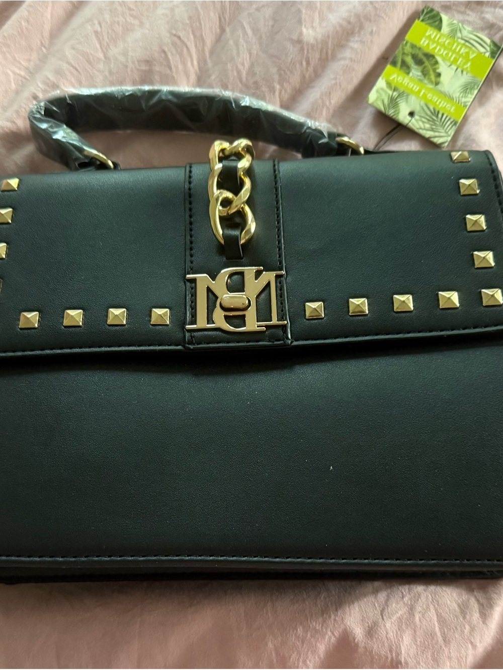Badgley Mischka Black Studded Crossbody Purse